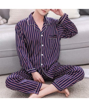 Sleep Sets Men Pyjamas Striped Sleepwear Sets Male Leisure Long Sleeved Comfortable Home Clothing - Purple - CR18Z7GCH0S