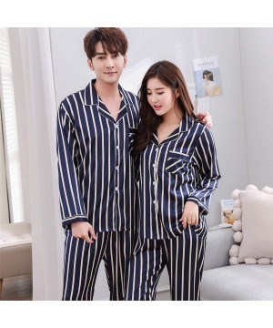 Sleep Sets Men Pyjamas Striped Sleepwear Sets Male Leisure Long Sleeved Comfortable Home Clothing - Purple - CR18Z7GCH0S