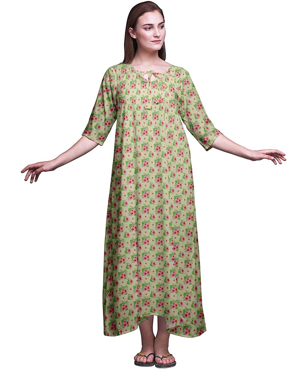 Nightgowns & Sleepshirts Maxi Nightgowns Women 3/4 Sleeves Summer Slip Nighty Sleepwear Nightdress - Greenish Beige - C918T4E...