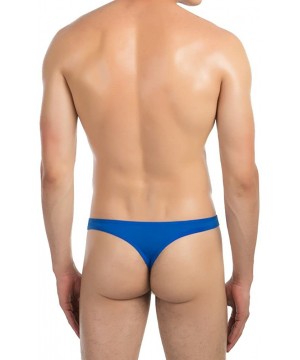 G-Strings & Thongs Men's Underwear Sexy Long Separate Pouch Ice Silk Thongs - Blue - C5129H4UZYR