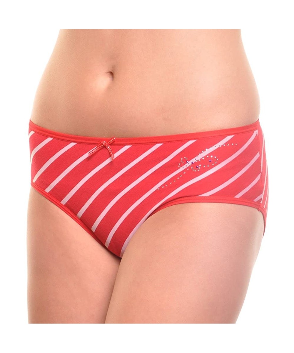 Panties 12-Pair-Pack Cotton/Spandex Hiphugger - 12-pack Stripes With Rhinestone - CZ11GX92V5V