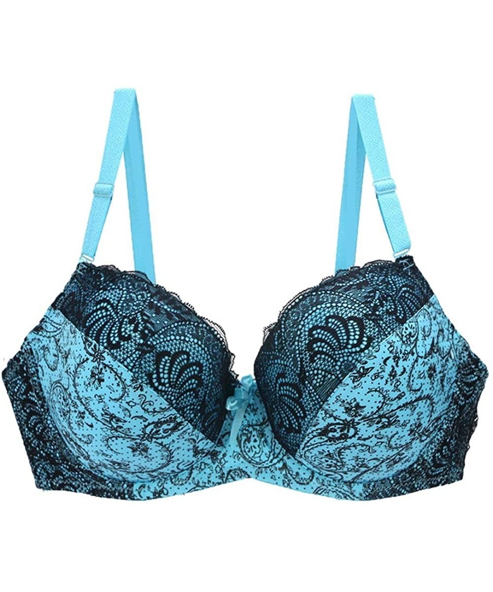 Bras Women's Push up Bra for Women Plus Size Underwire Supportive Bra Set - Blue - CZ18UY97IO3