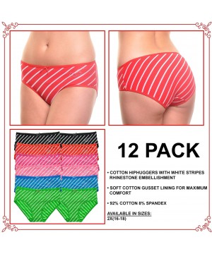 Panties 12-Pair-Pack Cotton/Spandex Hiphugger - 12-pack Stripes With Rhinestone - CZ11GX92V5V