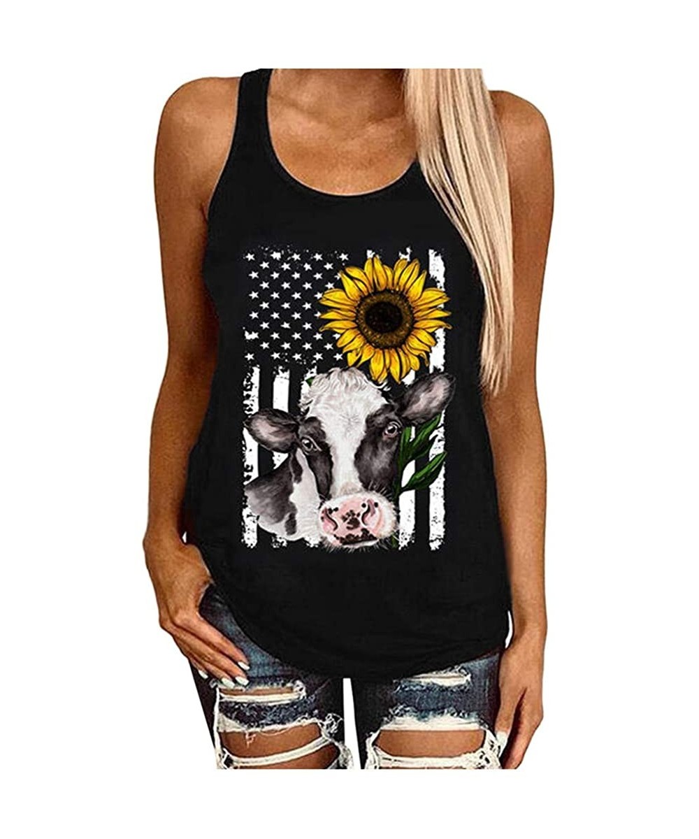 Nightgowns & Sleepshirts Women's Short Sleeve- Women Plus Size Summer Sunflower Print Round Neck Sleeveless T-Shirt Top Tank ...