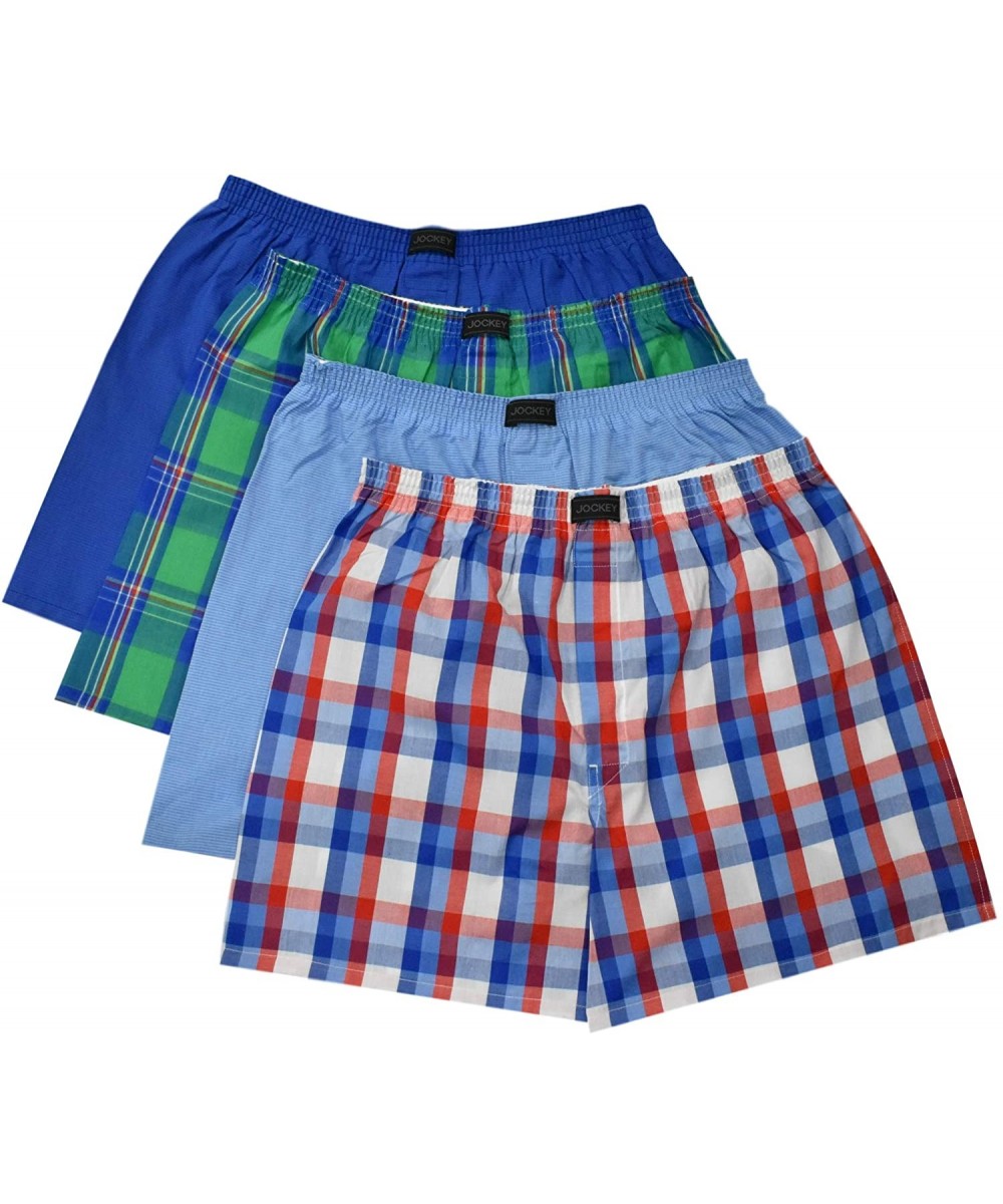 Boxers Active Blend Woven Boxer 4-Pack - Bold Plaid/Stripe Blue/Check/Stripe - CJ18NY302OX