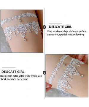 Garters & Garter Belts Wedding Garter Bridal Lace Garter with Rhinestone Floral Lace Garter for Bride - White - C319DWIXY75