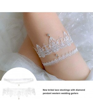 Garters & Garter Belts Wedding Garter Bridal Lace Garter with Rhinestone Floral Lace Garter for Bride - White - C319DWIXY75