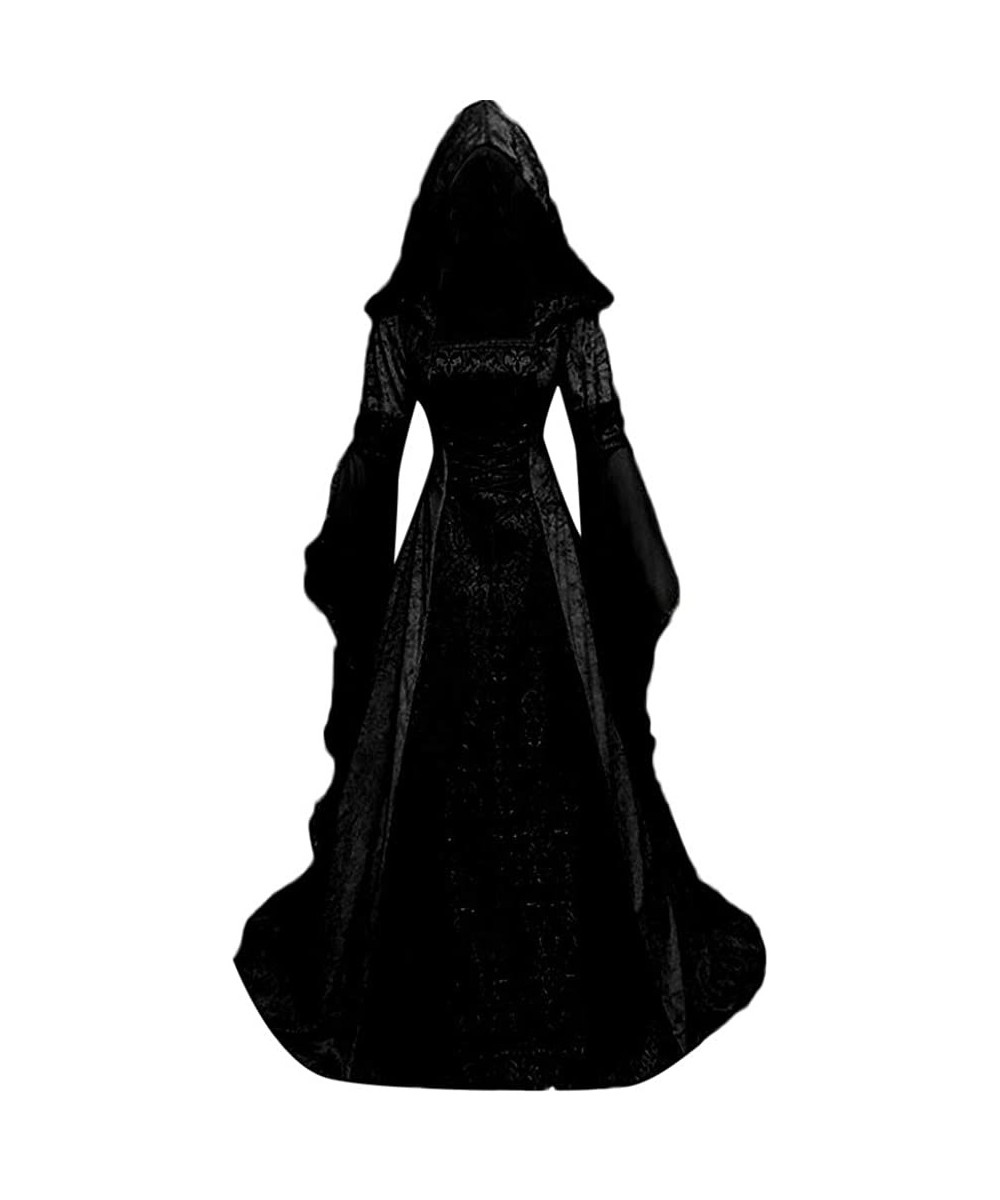 Nightgowns & Sleepshirts Women's Goth Dress Formal Long Sleeve Hooded Floor Length Cosplay Dresses - Black - C81954GGNIT