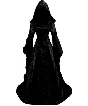 Nightgowns & Sleepshirts Women's Goth Dress Formal Long Sleeve Hooded Floor Length Cosplay Dresses - Black - C81954GGNIT