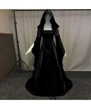 Nightgowns & Sleepshirts Women's Goth Dress Formal Long Sleeve Hooded Floor Length Cosplay Dresses - Black - C81954GGNIT