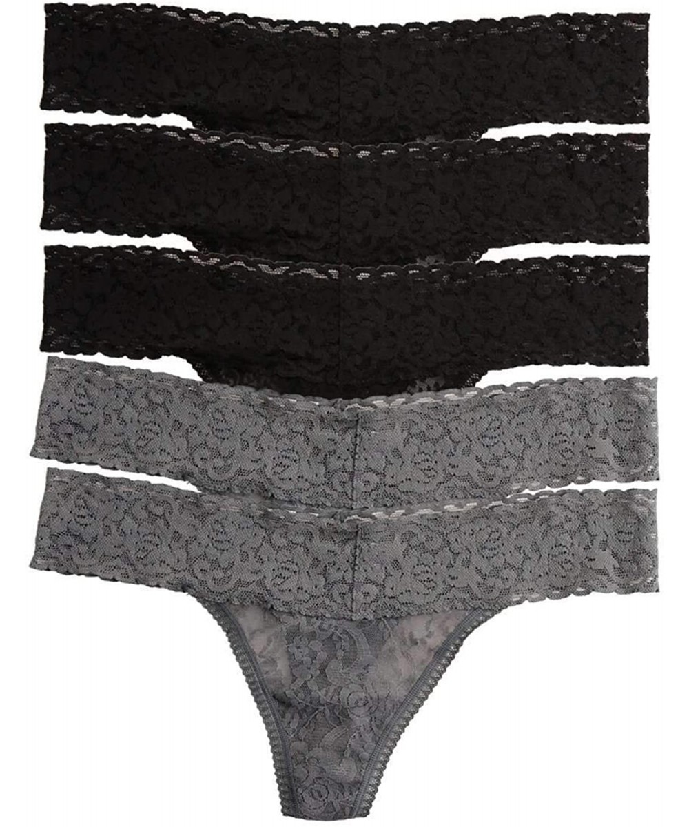 Panties Signature Stretchy Lace Low Rise Thong 5-Pack | Panty - Black Charcoal - CG18WAXI685