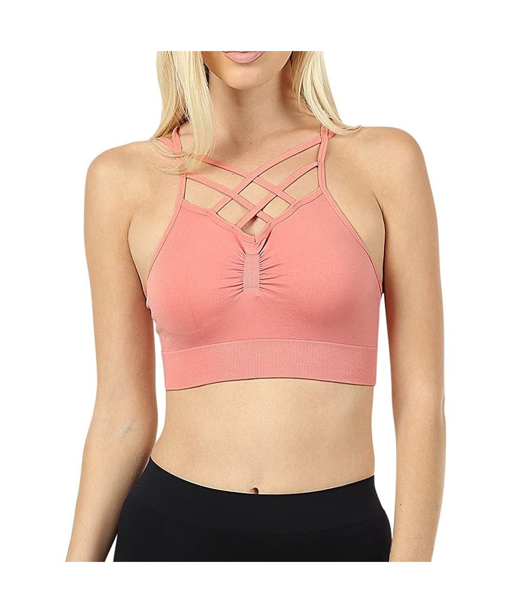 Bras Women Seamless Double Criss Cross Bralette Sports Bra with Adjustable Straps - Dusty Rose - CW189OTEQOM