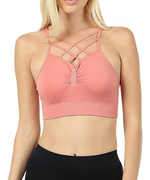 Bras Women Seamless Double Criss Cross Bralette Sports Bra with Adjustable Straps - Dusty Rose - CW189OTEQOM