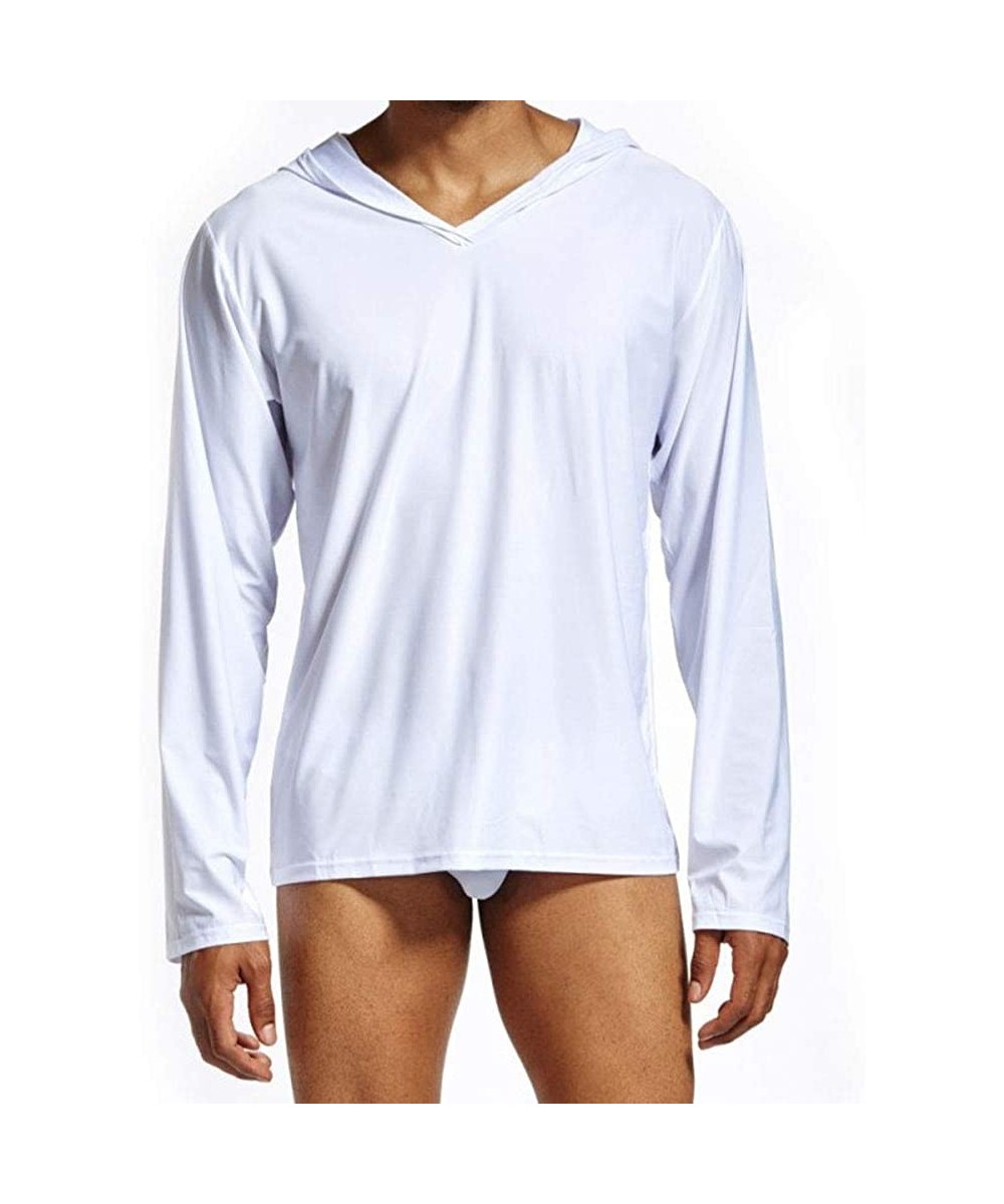 Sleep Tops Men's Ice Silk Lightweight Lounge Yoga Hoodie - White - C817Y0OLKAL