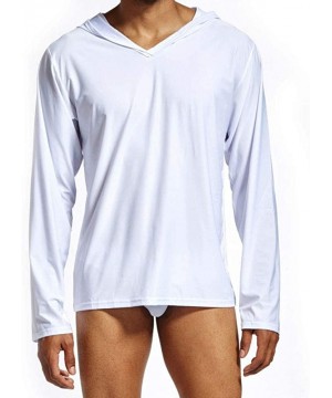 Sleep Tops Men's Ice Silk Lightweight Lounge Yoga Hoodie - White - C817Y0OLKAL