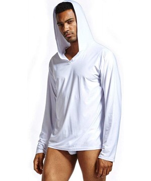 Sleep Tops Men's Ice Silk Lightweight Lounge Yoga Hoodie - White - C817Y0OLKAL