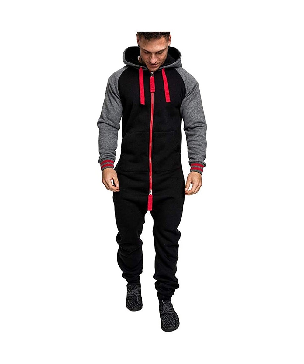 Sleep Sets Men's Unisex Onesie Jumpsuit One Piece Non Footed Pajama Playsuit - Black&red - C919405SL4N