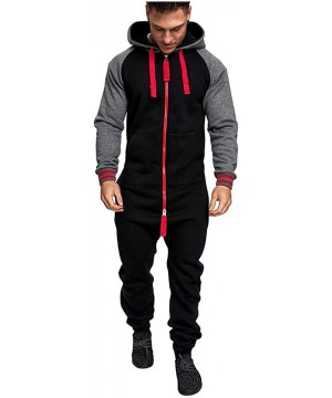 Sleep Sets Men's Unisex Onesie Jumpsuit One Piece Non Footed Pajama Playsuit - Black&red - C919405SL4N