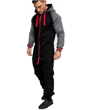 Sleep Sets Men's Unisex Onesie Jumpsuit One Piece Non Footed Pajama Playsuit - Black&red - C919405SL4N