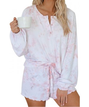 Sets Women's Tie Dye Long Sleeve Short Pajama Set Loungewear Sleepwear Nightwear - Baby Pink - C2197RY9XH9