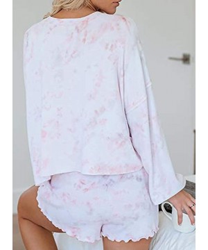 Sets Women's Tie Dye Long Sleeve Short Pajama Set Loungewear Sleepwear Nightwear - Baby Pink - C2197RY9XH9