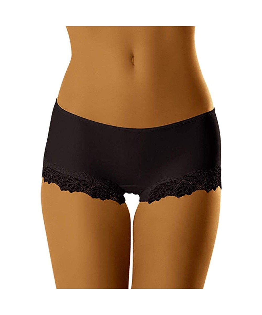 Panties women Lace Flower Edge panties High Waist shaping Sexy lace Seamless lingerie silky shorts - Black - CX18NWL6UCE