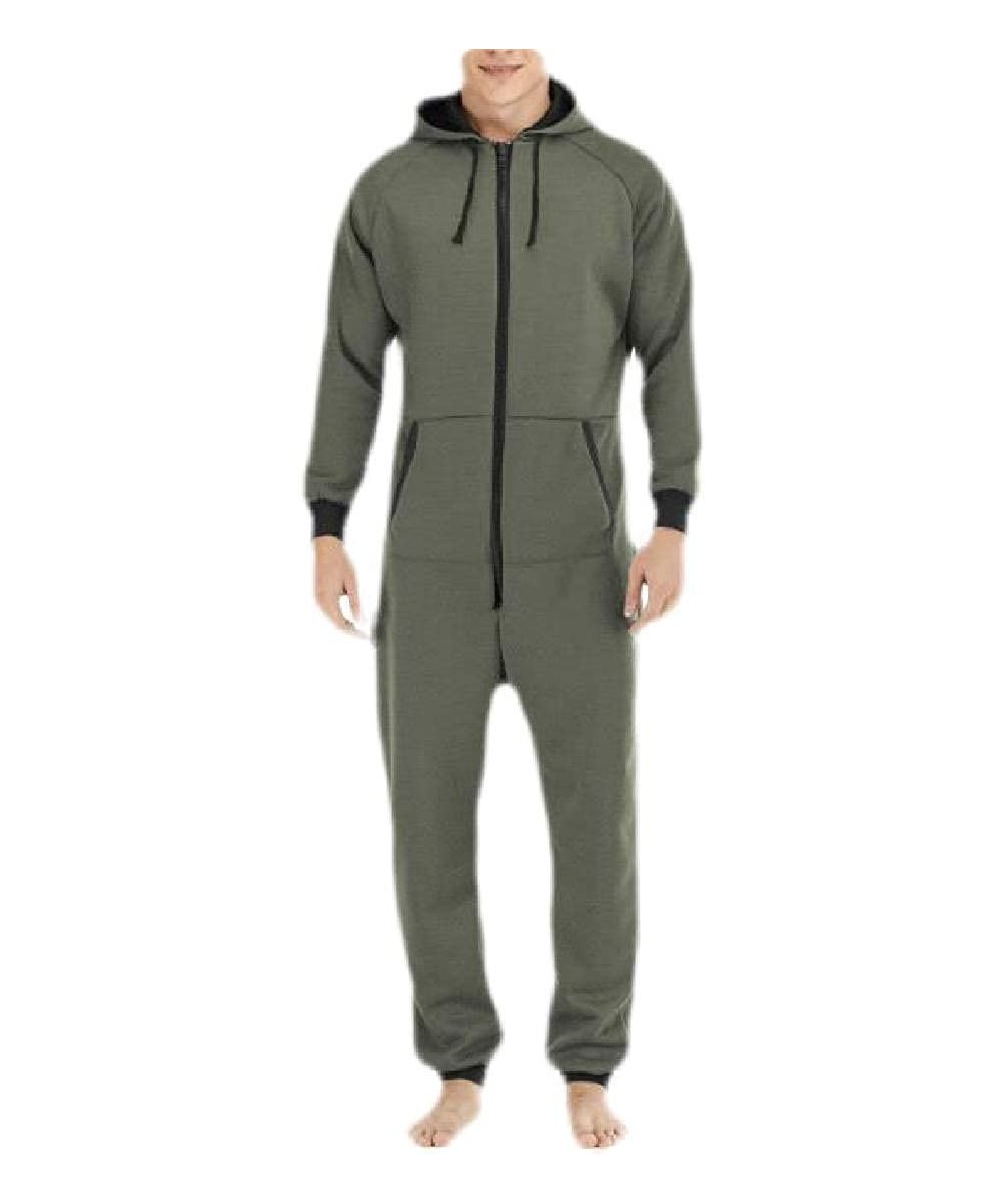 Sleep Sets Onesie Zip Up One-Piece Hooded Pajamas Playsuit Jumpsuits - Green - C21934NICGT