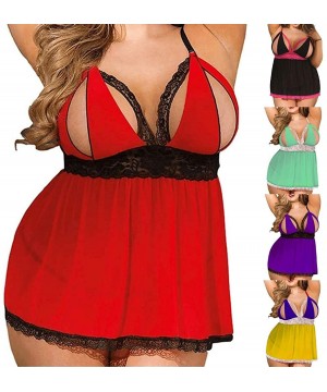 Slips Lingerie Plus Size Babydoll Set for Women V Neck Lace Chemise - Black - CM19274WRRZ