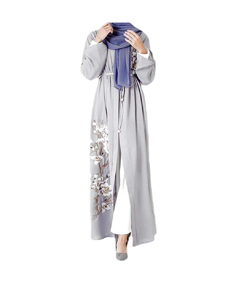 Robes Women Arab Muslim Islamic Trendy Dubai Embroidered Kaftan Maxi Dress - Blue - CN199MON8DO