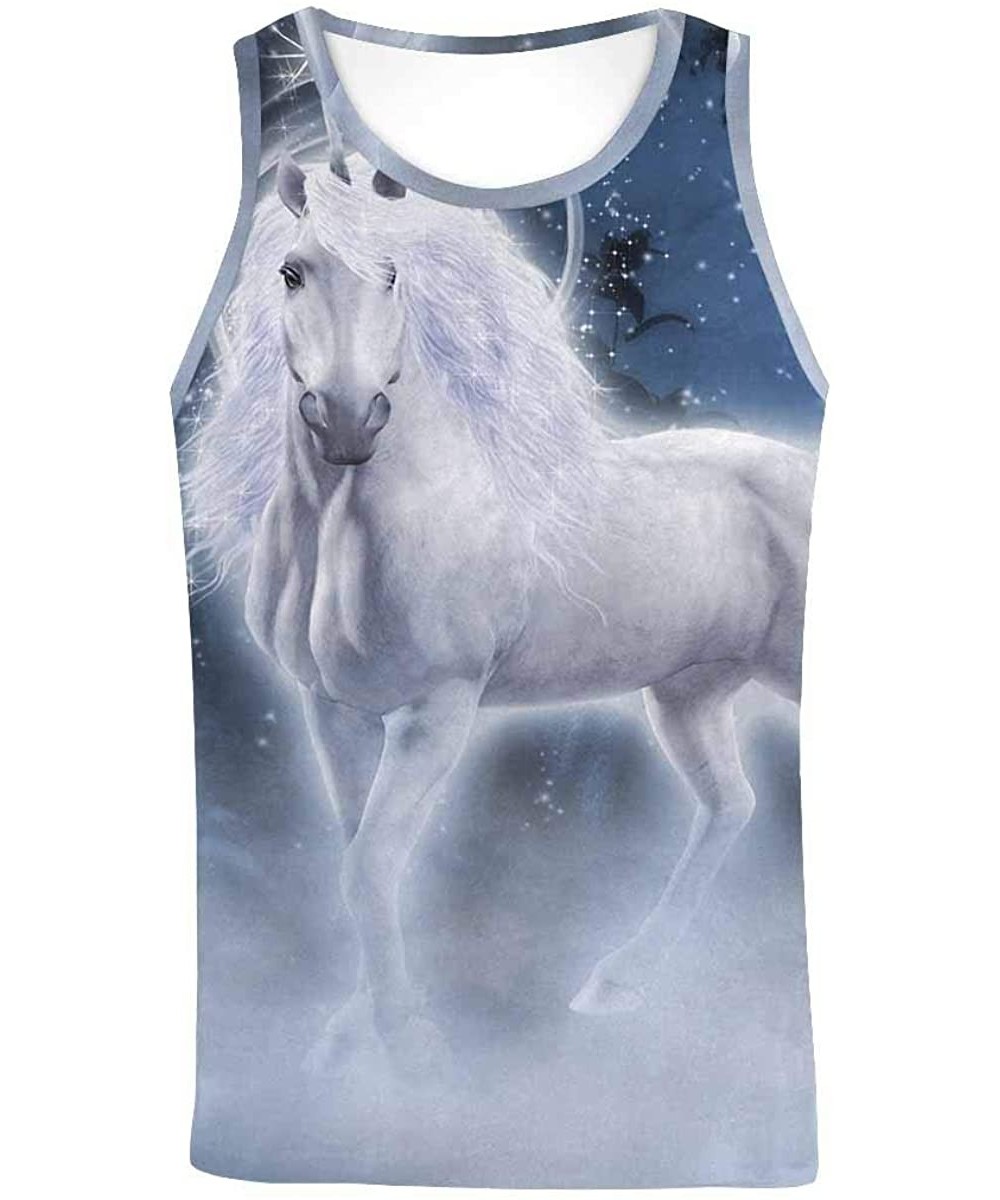 Undershirts Men's Muscle Gym Workout Training Sleeveless Tank Top a White Unicorn - Multi1 - CF19DW7HHOM