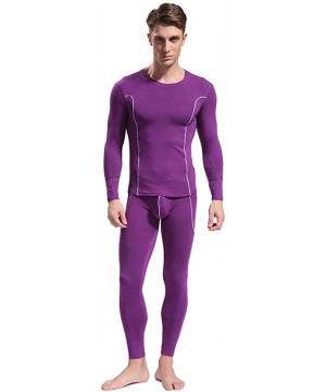 Thermal Underwear Men's Bamboo Fiber Modal Crewneck Long Johns Top & Bottoms Thermal Underwear Set - Purple - C418AWIO0HW