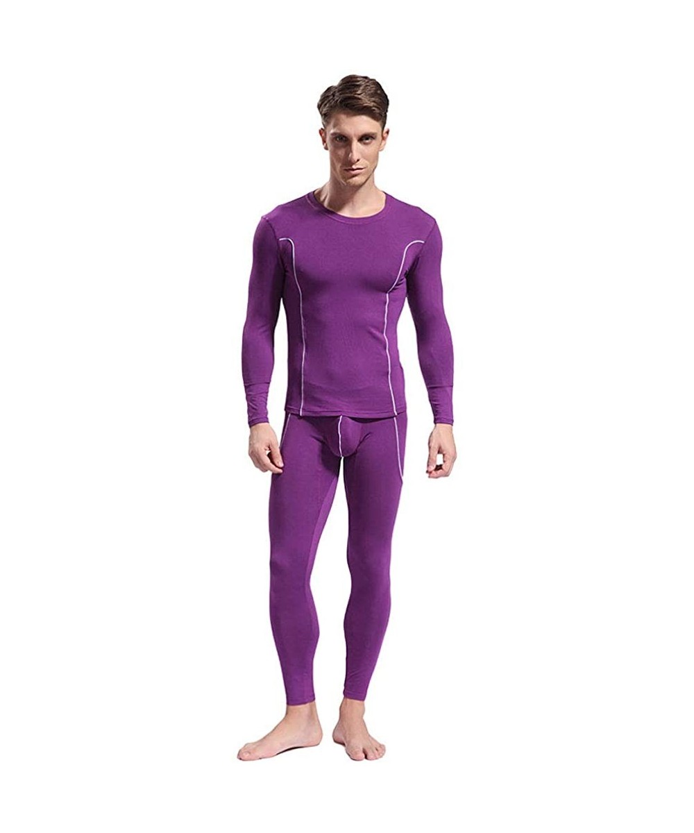 Thermal Underwear Men's Bamboo Fiber Modal Crewneck Long Johns Top & Bottoms Thermal Underwear Set - Purple - C418AWIO0HW