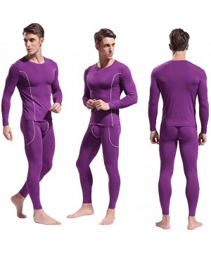 Thermal Underwear Men's Bamboo Fiber Modal Crewneck Long Johns Top & Bottoms Thermal Underwear Set - Purple - C418AWIO0HW