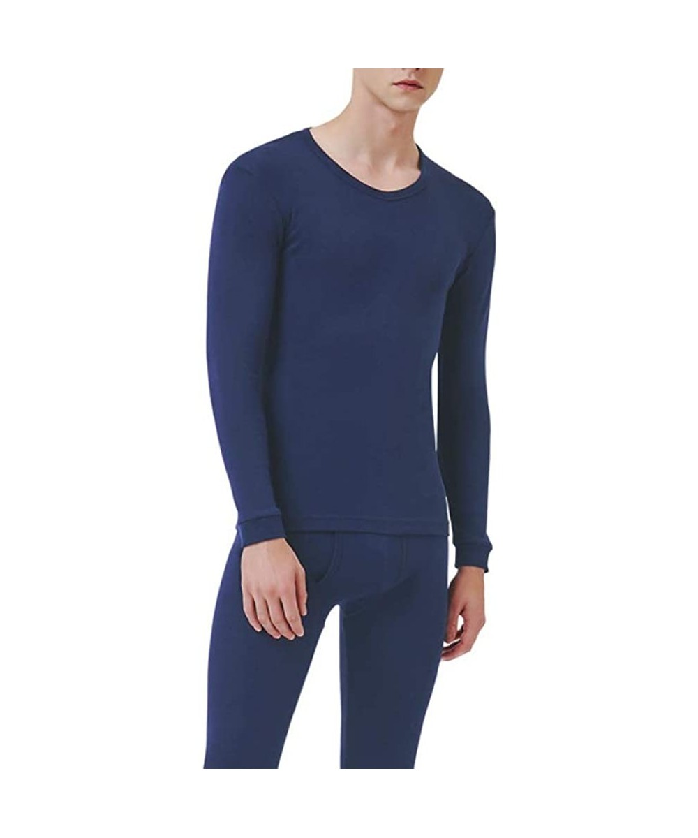 Thermal Underwear Winter Thermal Underwear for Men O-Neck Ultra Soft Long John Warm Base Layer Top and Bottom - Navy Blue Upg...