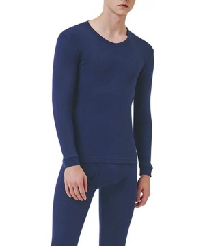 Thermal Underwear Winter Thermal Underwear for Men O-Neck Ultra Soft Long John Warm Base Layer Top and Bottom - Navy Blue Upg...