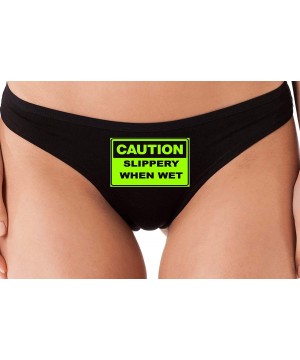 Panties Caution Slippery When Wet Funny Flirty Black Thong Underwear - Lime Green - CP18LSX6HAY