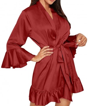 Nightgowns & Sleepshirts Women's Sexy Nightgown Satin Pajama Silky Lace Nightwear Chemises Nine-Minute Sleeve Lace Sleepwear ...