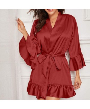 Nightgowns & Sleepshirts Women's Sexy Nightgown Satin Pajama Silky Lace Nightwear Chemises Nine-Minute Sleeve Lace Sleepwear ...