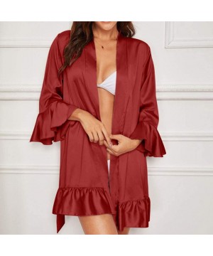 Nightgowns & Sleepshirts Women's Sexy Nightgown Satin Pajama Silky Lace Nightwear Chemises Nine-Minute Sleeve Lace Sleepwear ...