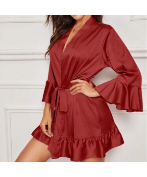 Nightgowns & Sleepshirts Women's Sexy Nightgown Satin Pajama Silky Lace Nightwear Chemises Nine-Minute Sleeve Lace Sleepwear ...