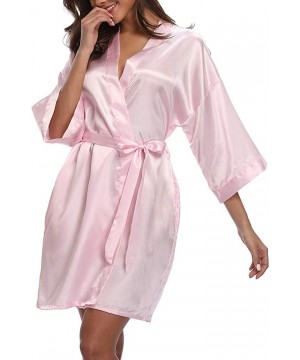 Robes Short Robe for Women Bridesmaid Bride Silk Kimono Robe Dressing Gown for Wedding Party - Pure Color-baby Pink - CK19038...