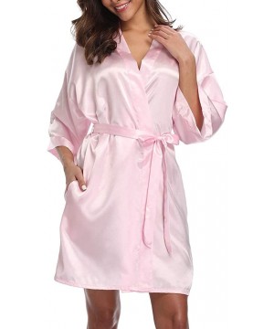 Robes Short Robe for Women Bridesmaid Bride Silk Kimono Robe Dressing Gown for Wedding Party - Pure Color-baby Pink - CK19038...