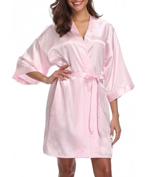 Robes Short Robe for Women Bridesmaid Bride Silk Kimono Robe Dressing Gown for Wedding Party - Pure Color-baby Pink - CK19038...