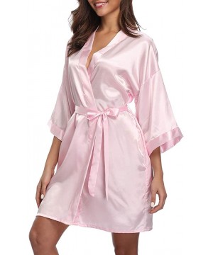 Robes Short Robe for Women Bridesmaid Bride Silk Kimono Robe Dressing Gown for Wedding Party - Pure Color-baby Pink - CK19038...