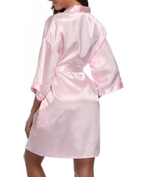 Robes Short Robe for Women Bridesmaid Bride Silk Kimono Robe Dressing Gown for Wedding Party - Pure Color-baby Pink - CK19038...