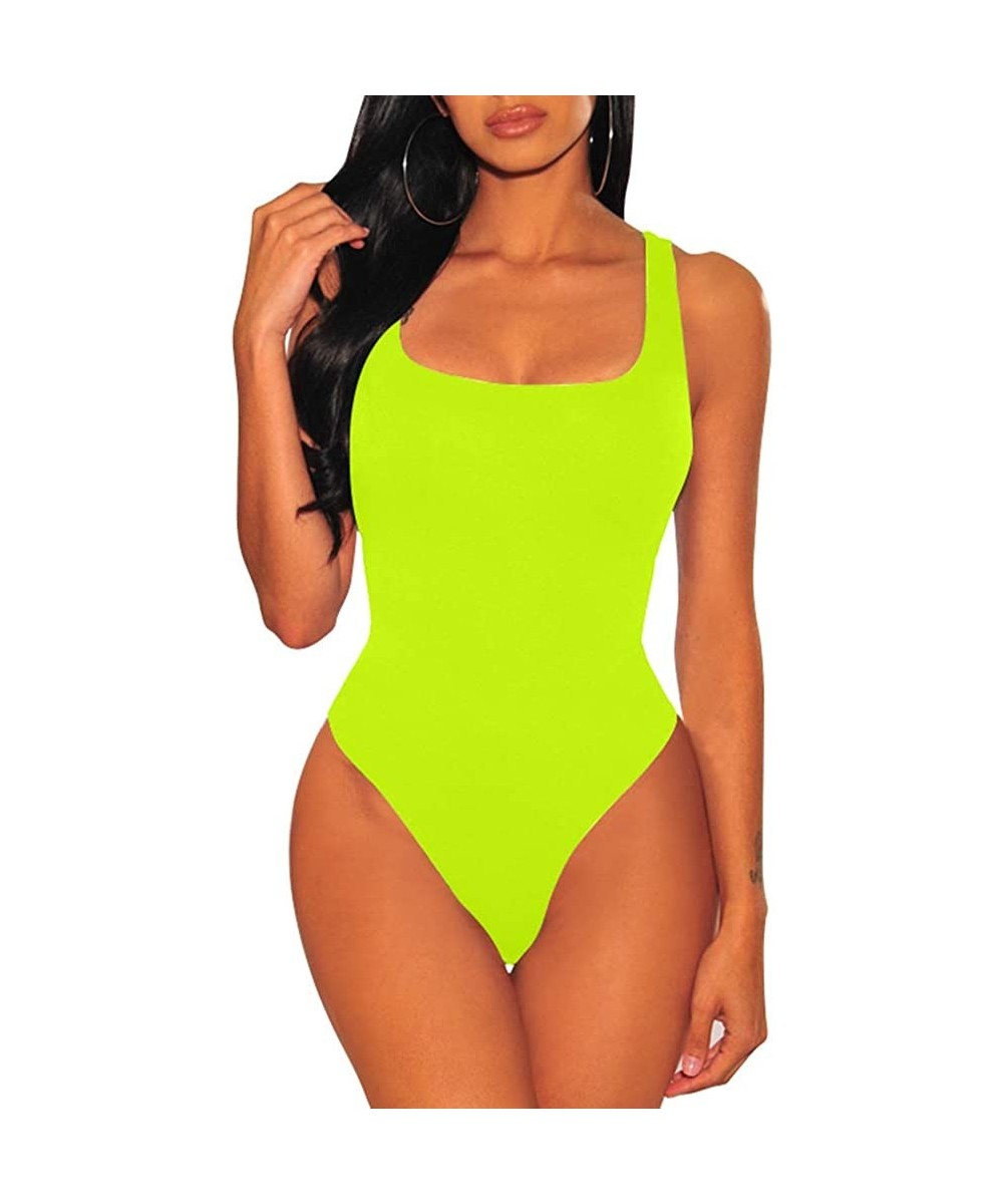 Shapewear Women's Sexy Summer Bodycon Sleeveless Tank Top One Piece Leotard Bodysuit - Fluorescentgreen - CB18WSG3CDX