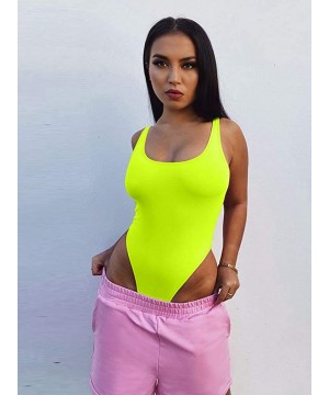 Shapewear Women's Sexy Summer Bodycon Sleeveless Tank Top One Piece Leotard Bodysuit - Fluorescentgreen - CB18WSG3CDX