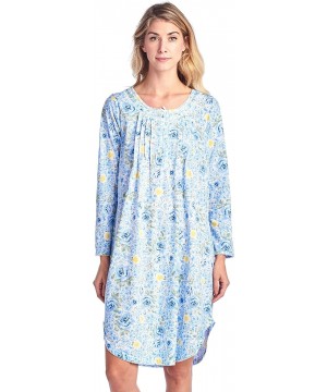 Nightgowns & Sleepshirts Women's Round Neck Long Sleeve Lace Floral Nightgown - Blue Rose - CZ1884CIT32