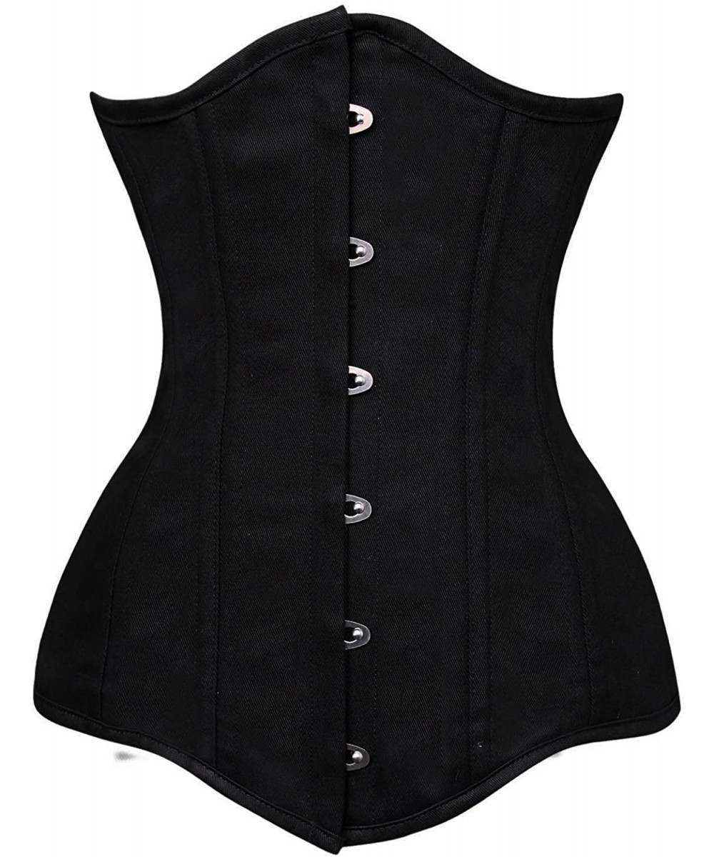 Bustiers & Corsets Women's 26 Steel Boned Cotton Long Torso Hourglass Body Shaper Corset - Underbust Black - CG11TW8DFRD