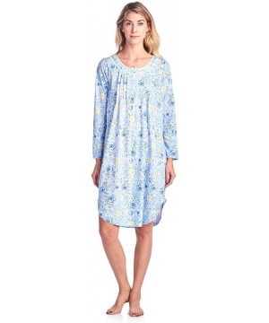 Nightgowns & Sleepshirts Women's Round Neck Long Sleeve Lace Floral Nightgown - Blue Rose - CZ1884CIT32